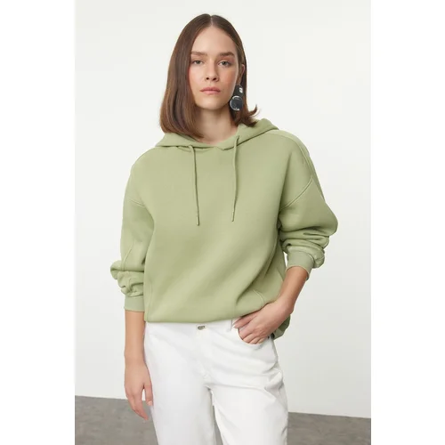 Trendyol Mint Oversize Thick Fleece Lined Hooded Knitted Sweatshirt