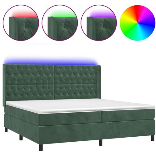 vidaXL Box spring postelja z vzmetnico LED tem. zelena 200x200cm žamet, (20761095) Cene