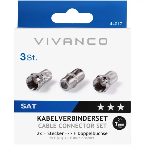 Vivanco Kabelverbinder-Set VIVANCO 44017 STD FBF-N 2x F-Stecker 7,0 mm, 1x Doppelkupplung