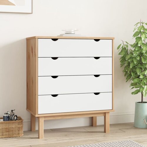 The Living Store Predalnik OTTA rjav in bel 76,5x39,5x90 cm trdna borovina - Omarica S Predali, (21435756) Slike