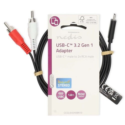 Nedis CCGL64240BK10 kabl USB-C na 2x RCA muski, 1m Cene
