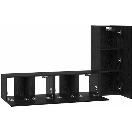  Set TV komoda 3 kom. Crni hrast Konstruirano drvo Crna 60 x 30 x 30 cm Slike