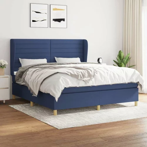  Box spring postelja z vzmetnico modra 160x200 cm blago, (20897636)