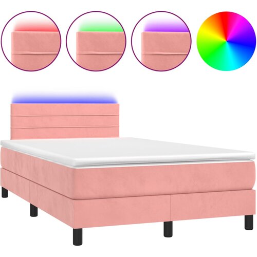vidaXL Box spring postelja z vzmetnico LED roza 120x190 cm žamet, (21112248) Cene