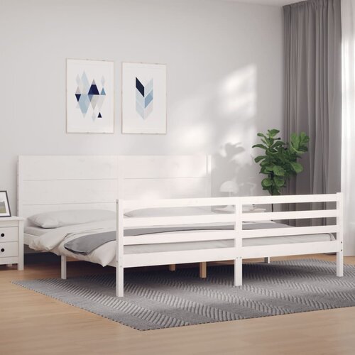 vidaXL Posteljni okvir z vzglavjem bel 200x200 cm trden les Cene