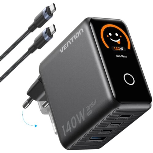 Vention Punjač 3xUSB-C 1xUSB-A 140W sa USB-C kablom 1m crni Slike