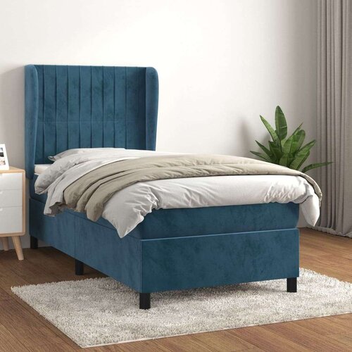 Box spring postelja z vzmetnico temno modra 100x200 cm žamet Slike
