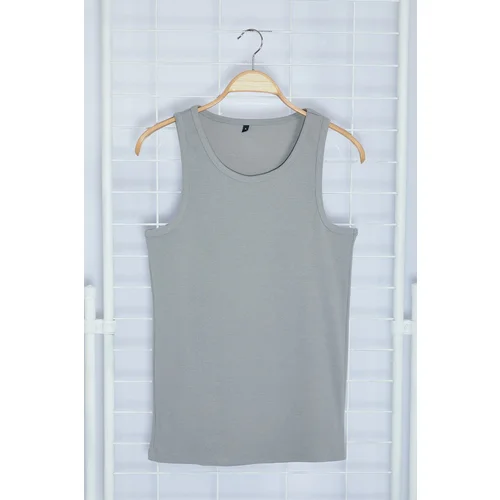 Trendyol Gray Slim/Tight Cut Ribbed Basic Sleeveless T-Shirt/Athlete