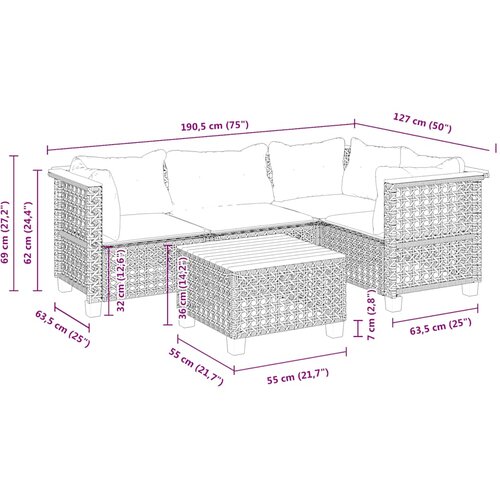  5-dijelni vrtni set sofa s jastucima bež od poliratana 55 x 55 x 36 cm Slike