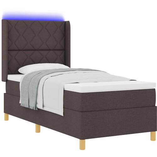 vidaXL Box Spring postelja z vzmetnico in LED temno rjava 90x200 cm tkanina, (22049241) Cene