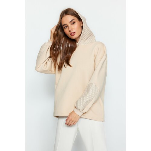 Trendyol Stone Thick Fleece Inside Quilted Hooded Regular/Regular Knitted Sweatshirt Cene