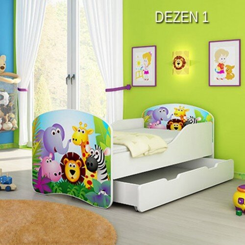 Dečiji krevet drveni 140x70cm sa fiokom i gratis dušek 45 dezena Slike