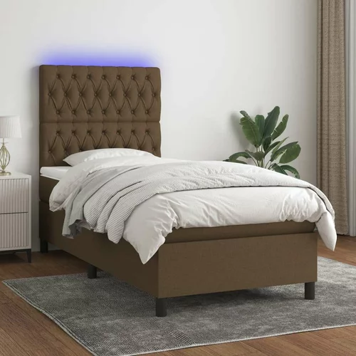  Box spring postelja z vzmetnico LED temno rjava 100x200cm blago, (20894659)