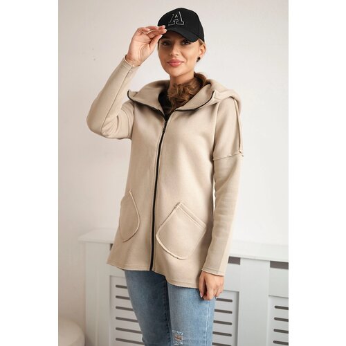 Kesi Insulated sweatshirt with a longer back and pockets light beige Cene