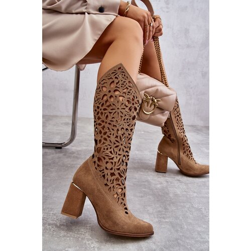 Kesi Suede Openwork Boots Leski Shoes 3234 Dark Beige Slike