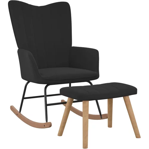 vidaXL Gugalni stol s stolčkom črn žamet