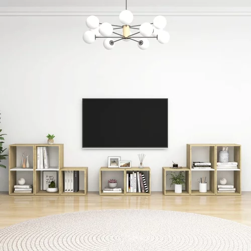 vidaXL Komplet TV omaric 8-delni bel in sonoma hrast iverna plošča