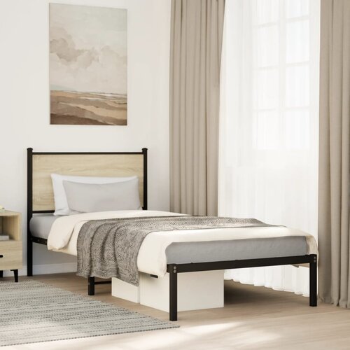 Furnova Kovinski posteljni okvir brez vzmetnice sonoma hrast 90x200 cm, (21941494) Slike