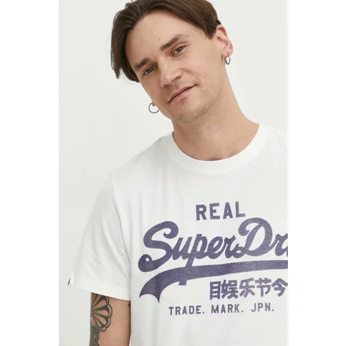 Superdry Pamučna majica za muškarce, boja: bijela, s uzorkom