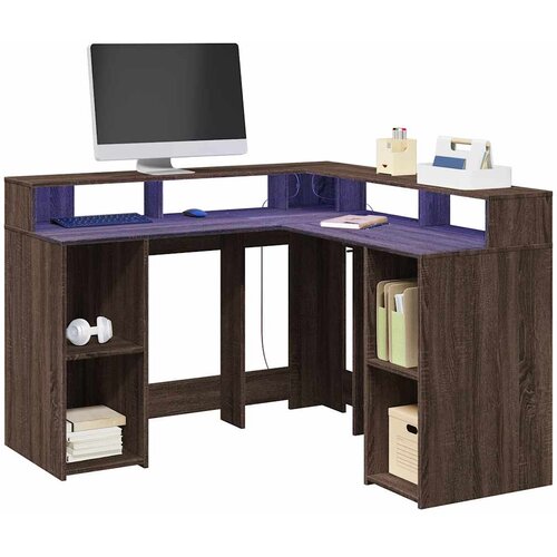  Radni stol LED svjetlima smeđa boja hrasta 130x130x91 cm drveni Cene