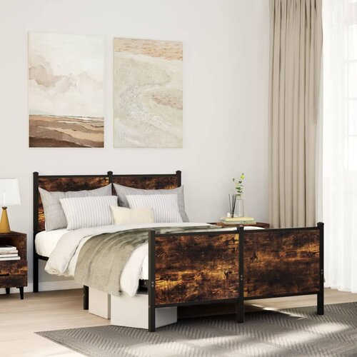 Furnova Kovinski posteljni okvir brez vzmetnice dimljen hrast 120x200cm, (21940923) Slike