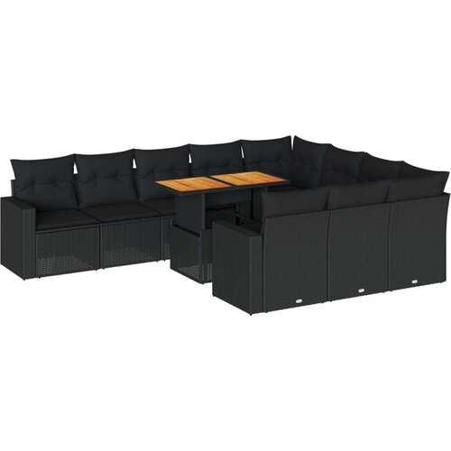VidaXL 11-dijelni set vrtnih sofa od poliratana s jastucima crni Slike