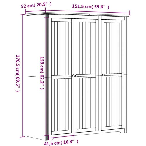 VidaXL Garderobna omara BODO bela 151,5x52x176,5 cm trdna borovina Slike