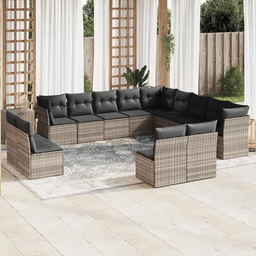 VidaXL 13-dijelni set vrtnih sofa poliratan s jastucima svijetlosivi Slike