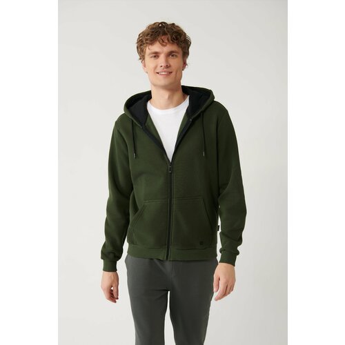 Avva Khaki Unisex Sweatshirt Hooded Inner Collar Fleece 3 Thread Zipper Regular Fit Slike