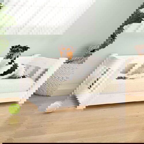 VidaXL krevet za pse bijeli 55,5x45,5x28 cm od masivne borovine Slike