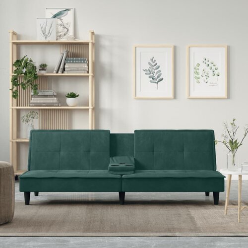The Living Store Raztegljiv kavč z držali za skodelice temno zelen žamet - Raztegljiv Kavč, (21494019) Cene