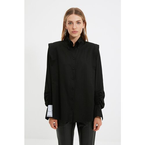 Trendyol X Sagaza Studio Black Ruffle Detailed Poplin Shirt Cene