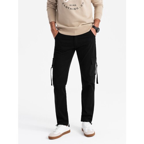 Ombre Men's cargo pants STRAIGHT LEG with stripes on pockets - black Cijene