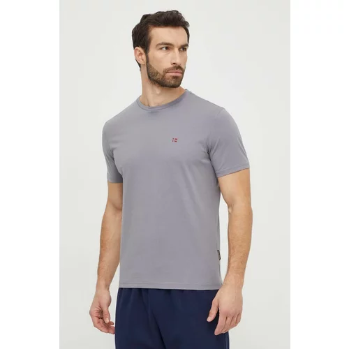Napapijri Pamučna majica za muškarce, boja: siva, bez uzorka