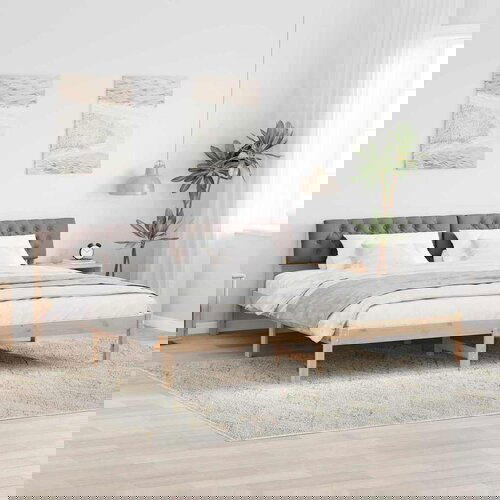 vidaXL Okvir kreveta Smeđa i taupe 200 x 200 cm Masivna borovina Cene