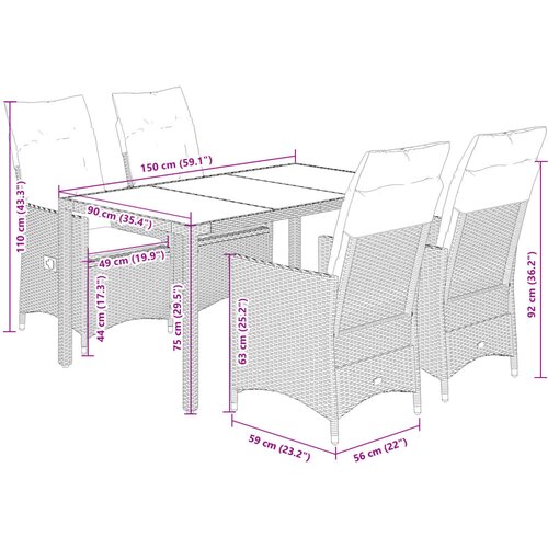  5-dijelni vrtni blagovaonski set s jastucima poliratan smeđi Smeđa 150 x 90 x 75 cm Slike