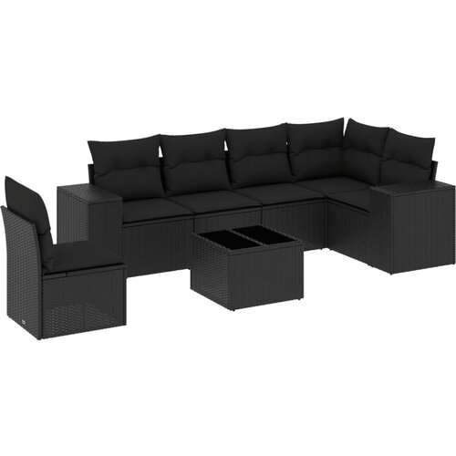  7-dijelni set vrtnih sofa od poliratana s jastucima crni Crna 83 x 62 x 69 cm Slike