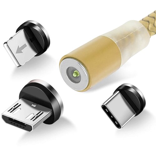 AVIZAR Magnetni 3-v-1 kabel 1m USB Type C / Micro USB / Lightning - zlat, (20618100) Slike