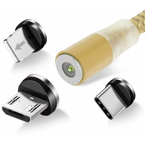 AVIZAR Magnetni 3-v-1 kabel 1m USB Type C / Micro USB / Lightning - zlat, (20618100)