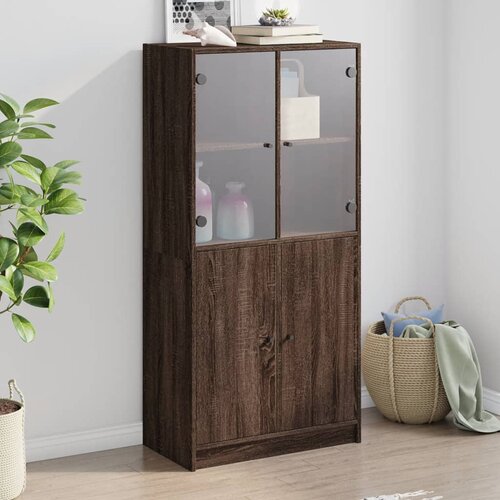 VidaXL Visoka omara z vrati rjavi hrast 68x37x142 cm inženirski les Slike