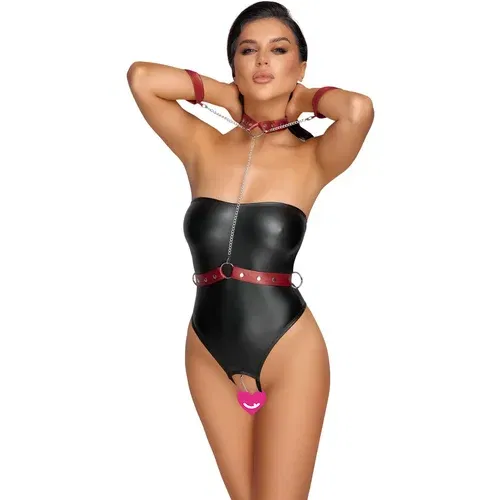 Cottelli Bondage Strapless Crotchless String Body with Collar & Cuffs 2643499 Black XL