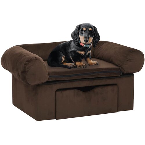 SOFA za pse s ladicom smeđa 75 x 50 x 38 cm pli&scaron;ana Cijene