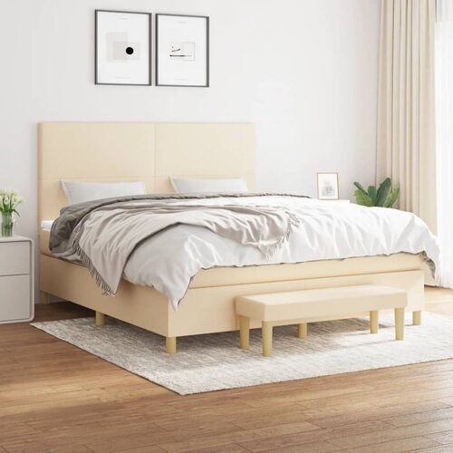  Krevet s oprugama i madracem krem 160x200 cm od tkanine Slike