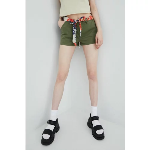 Superdry Kratke hlače za žene, boja: zelena, glatki materijal, srednje visoki struk
