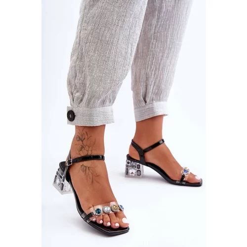 Kesi Women's High Heel Sandals with Crystals Black SBarski MR1037-01