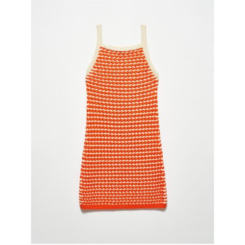 Dilvin 90115 Thick Textured Knitwear Dress-orange Slike
