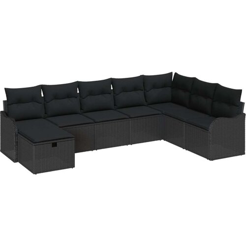  Set od 8 Vrtnih Kauča s Jastučićima Crni Poli Rattan  Kauč za Dvije Osobe s Jastučićima Crni Poli Rattan Cijene