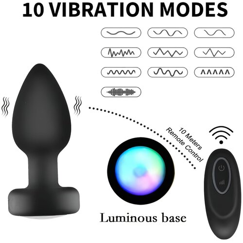 Mrow svetleč, radijsko voden, baterijski analni vibrator (črn) Slike