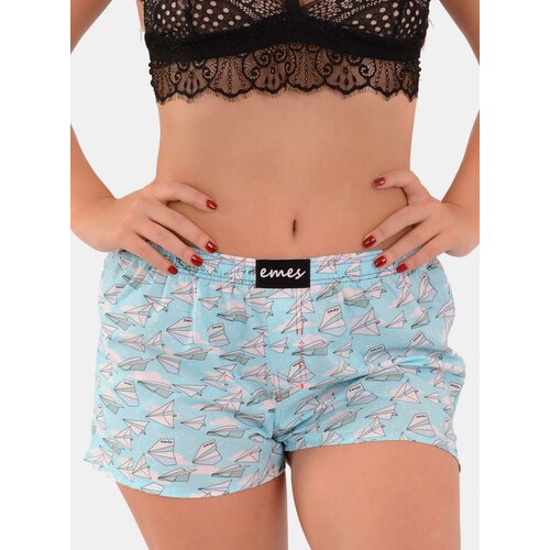 emes light blue shorts with paper arrows Cene