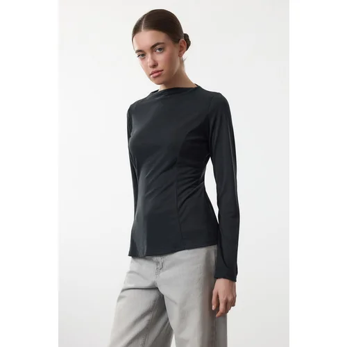 Trendyol Care Collection Anthracite Modal Stand Collar Ribbed Regular/Normal Pattern Knitted Blouse